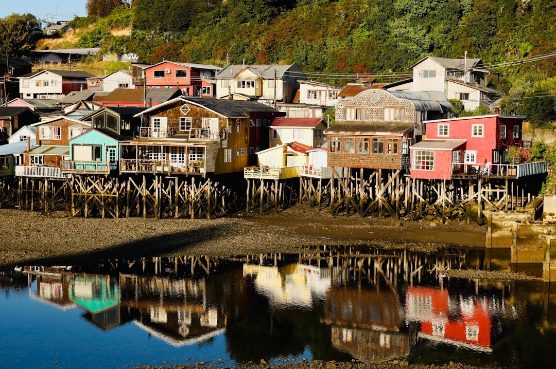 Wooden stilt houses in a fishing village in southern Chile